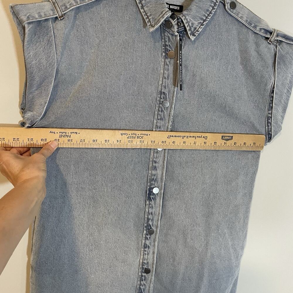 Steve Madden Llara Denim Shirt Dress Women's Small Snap‎ Front Stone Wash NEW - Picture 7 of 11